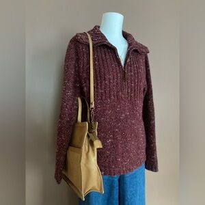 Long-sleeve Quarter Zip Maroon Knit Sweater